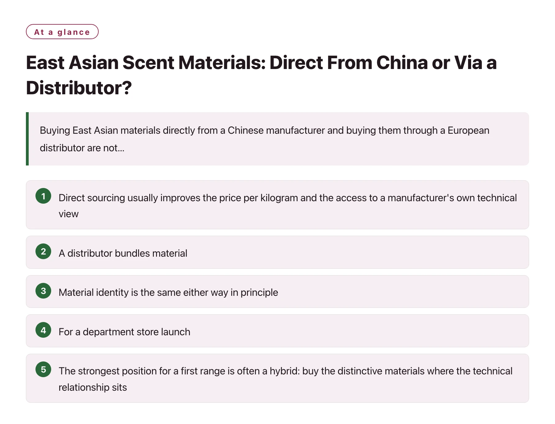 East Asian Scent Materials: Direct From China or Via a Distributor?——全文要点速览